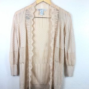 American Rag Crocheted/Lace/ Knit Cream Crop Arm Cardigan S